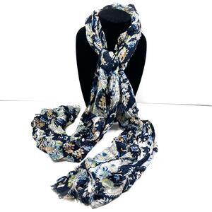 Talbots Navy Paisley Floral Spring Fashion Scarf 75” X 41”